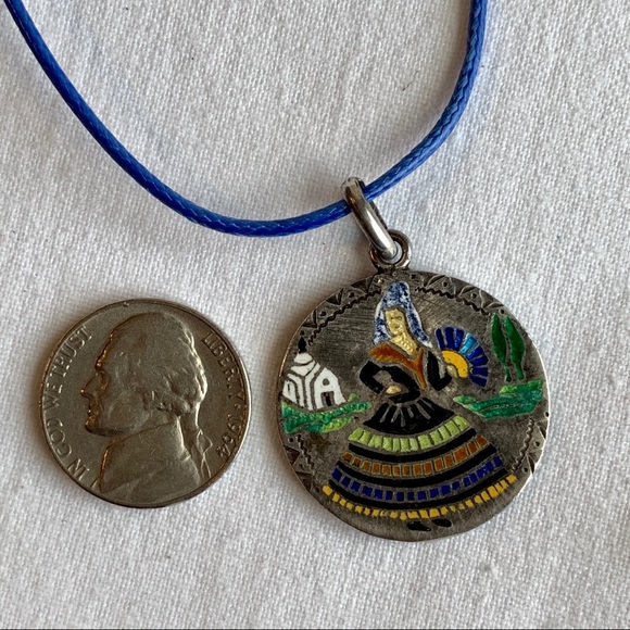 Vintage Sterling Silver Enameled Iberian Necklace - Picture 3 of 9